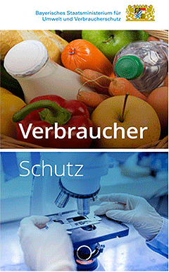 Startbildschirm der Verbraucherschutzapp mit Bildern zu Lebensmitteleinkauf und eine Laborarbeiterin